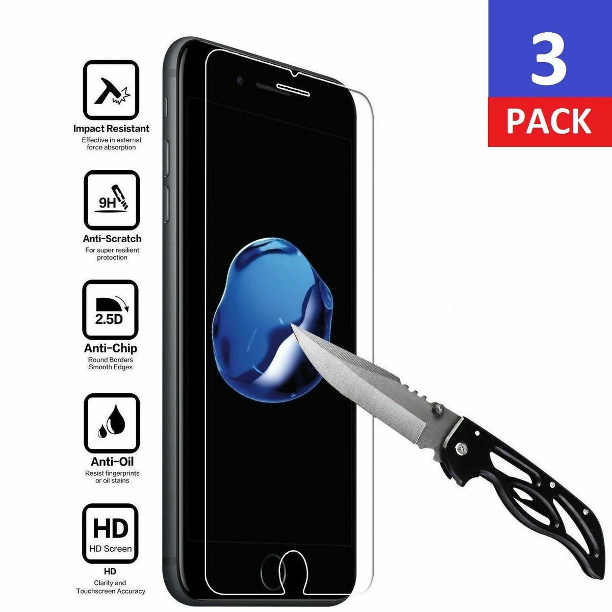 3-Pack Tempered Glass Screen Protector for iPhone 12 11 Pro Max XR X XS Max 8 7
