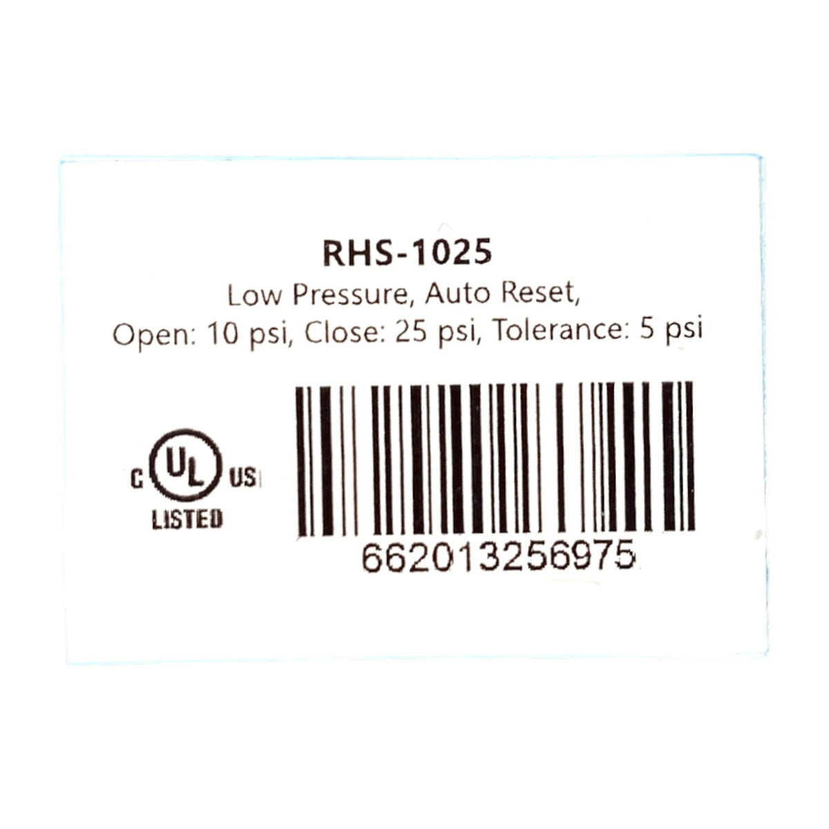 Ranco RHS-1025 Low Pressure Switch for HVAC Refrigeration (Open 10 Close 25 PSI)