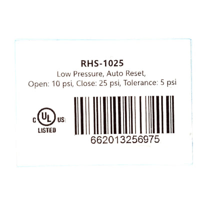 Ranco RHS-1025 Low Pressure Switch for HVAC Refrigeration (Open 10 Close 25 PSI)