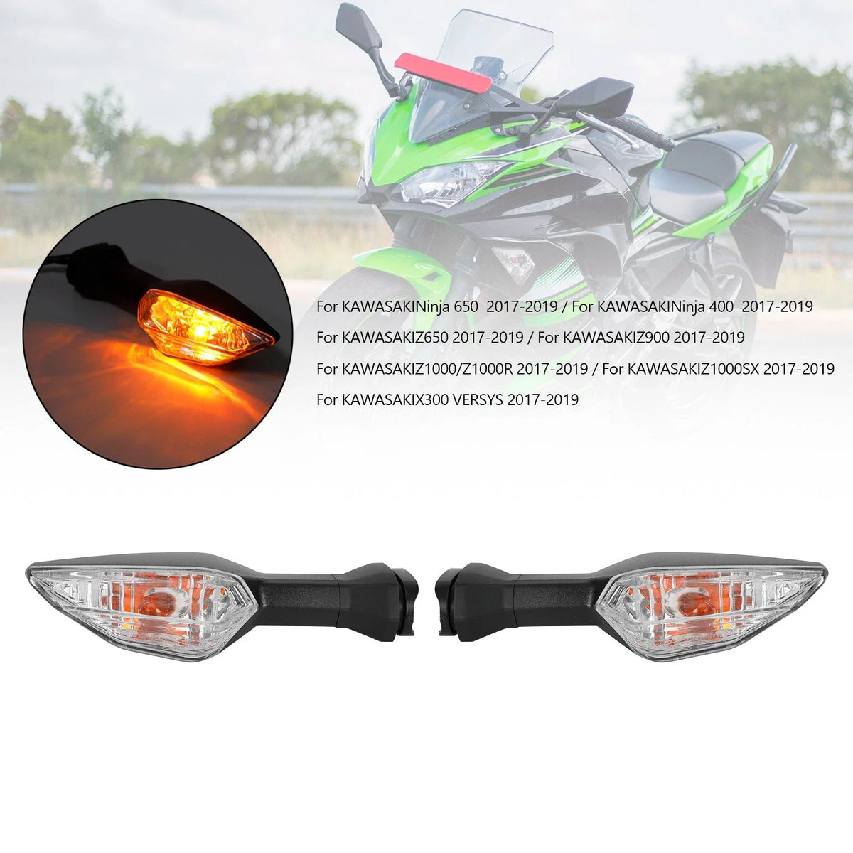 Turn Signal Light Indicator Lamp for Kawasaki Ninja 400 Z650 Z900 Z1000 (2017–2023)