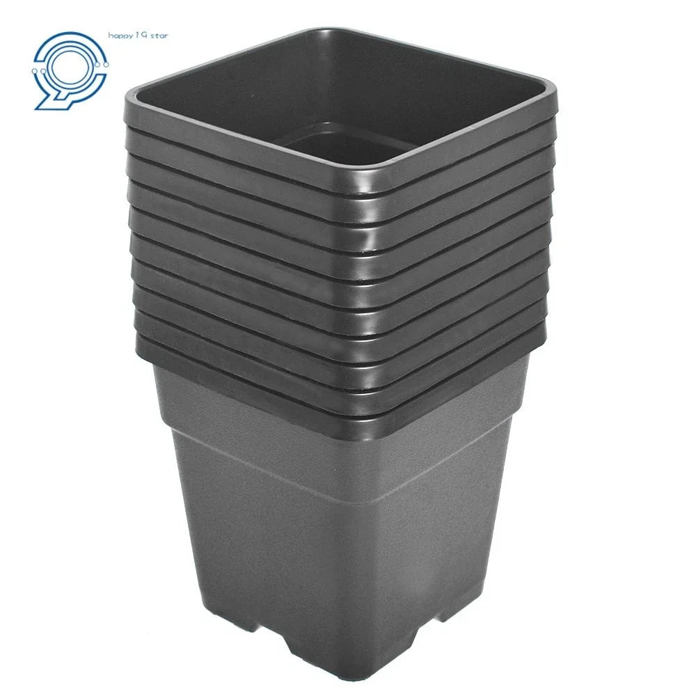 Set of 10 Square Black Nursery Pots for Garden Use (1 Gallon)