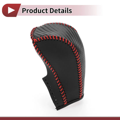 Gear Shift Knob Cover for Chevrolet Aveo (2004–2011) - Black Carbon Fiber, Red Leather