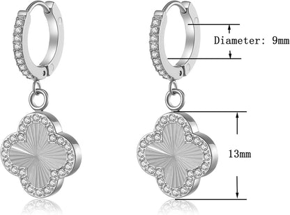 Clover Earrings for Women 18K Gold Plated Four Leaf Hoop