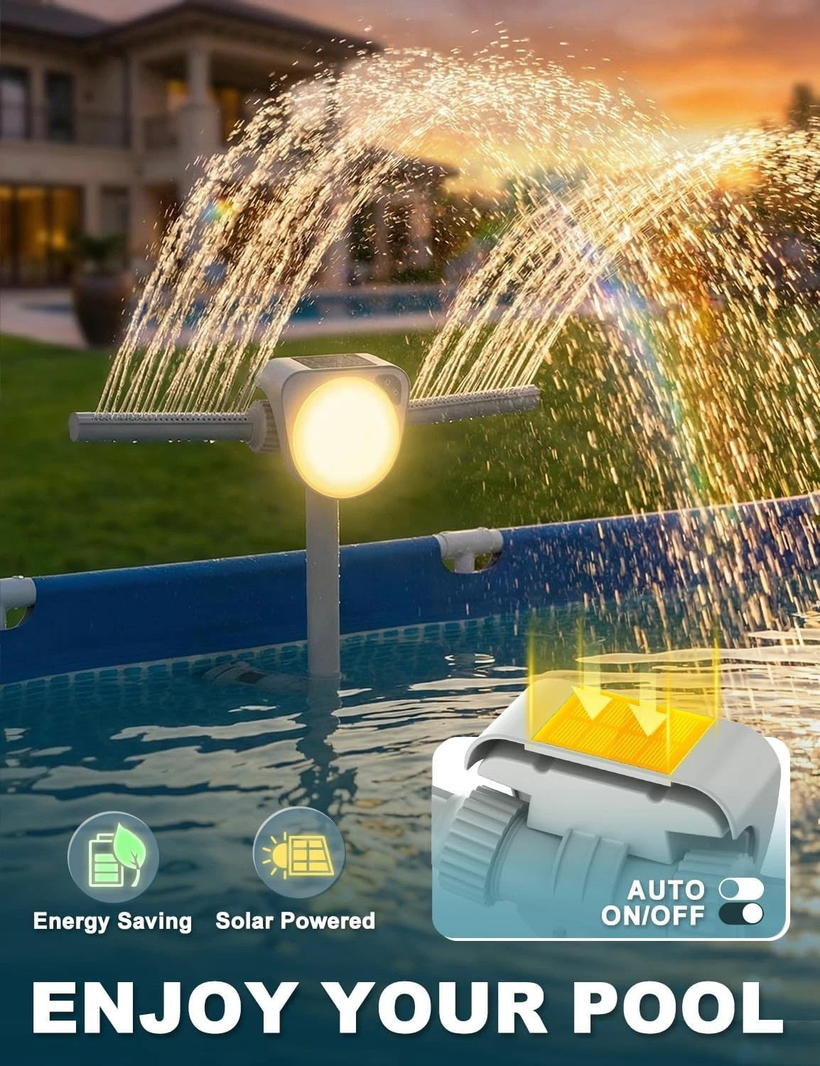 Solar Pool Fountain with 7-Color LED Lights for Dual-Head Adjustable Spray (2026)