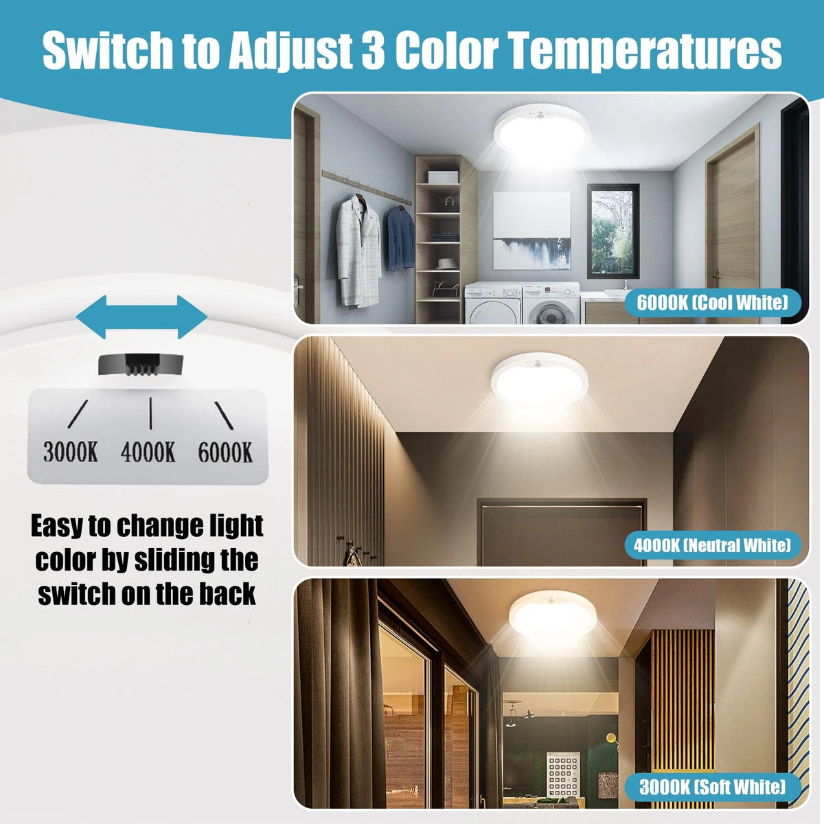 Set of 2 Hard-Wired Motion Sensor Ceiling Lights 9in 20W Flush Mount White