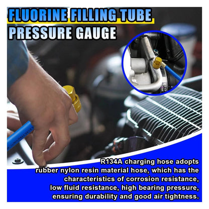 R134A Car AC Refrigerant Charge Hose Kit with Gauge (19 Inch)