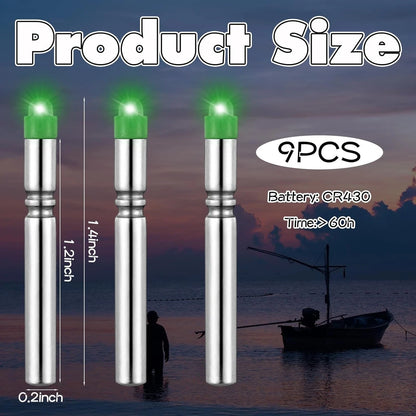 9 Pack LED Bobber Lights for Night Fishing (Waterproof Glow Stick)
