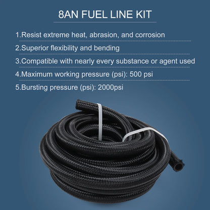 20FT 1/2" 8AN Nylon Braided Fuel Line Kit for YGTZ-FT20AN8-10BK