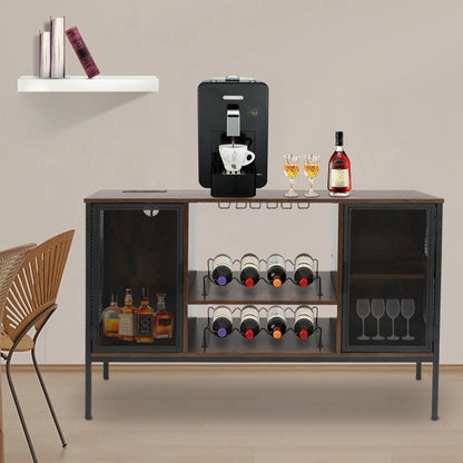 Wine Bar Cabinet with Rack for Liquor and Glasses