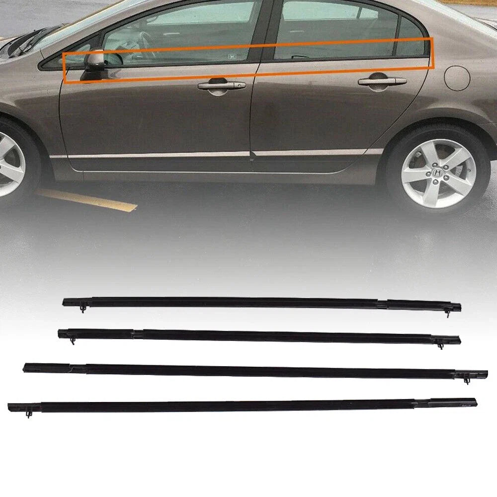Set of 4 Window Moulding Trim Weather Strips for Honda Civic (2006–2011)