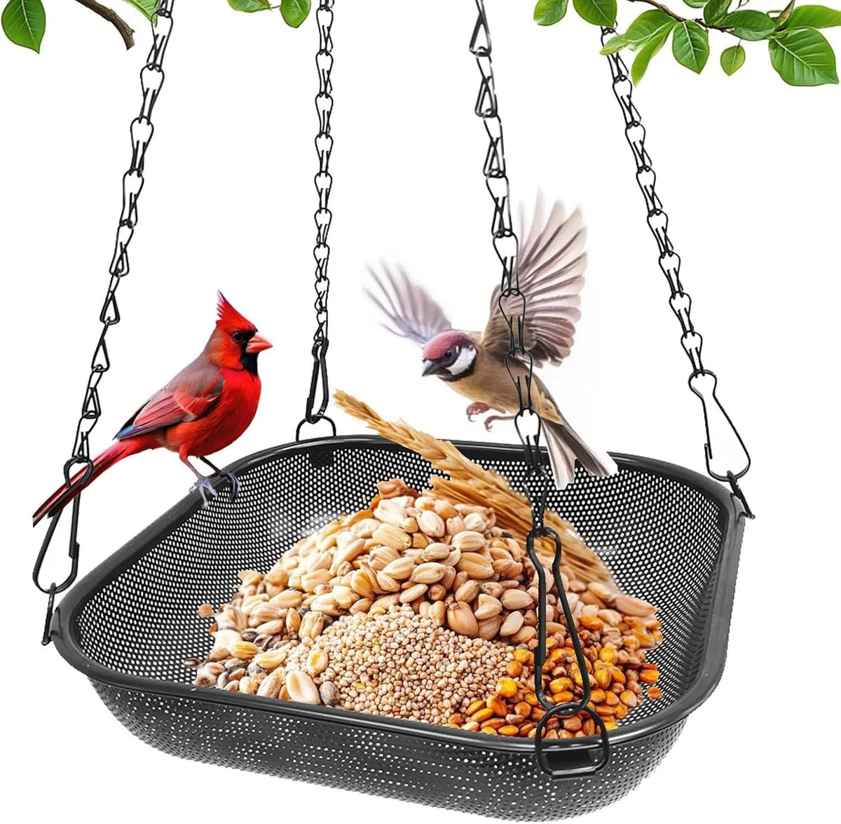 Metal Platform Bird Feeder for Hanging Seed Tray (11 in Square, Black)
