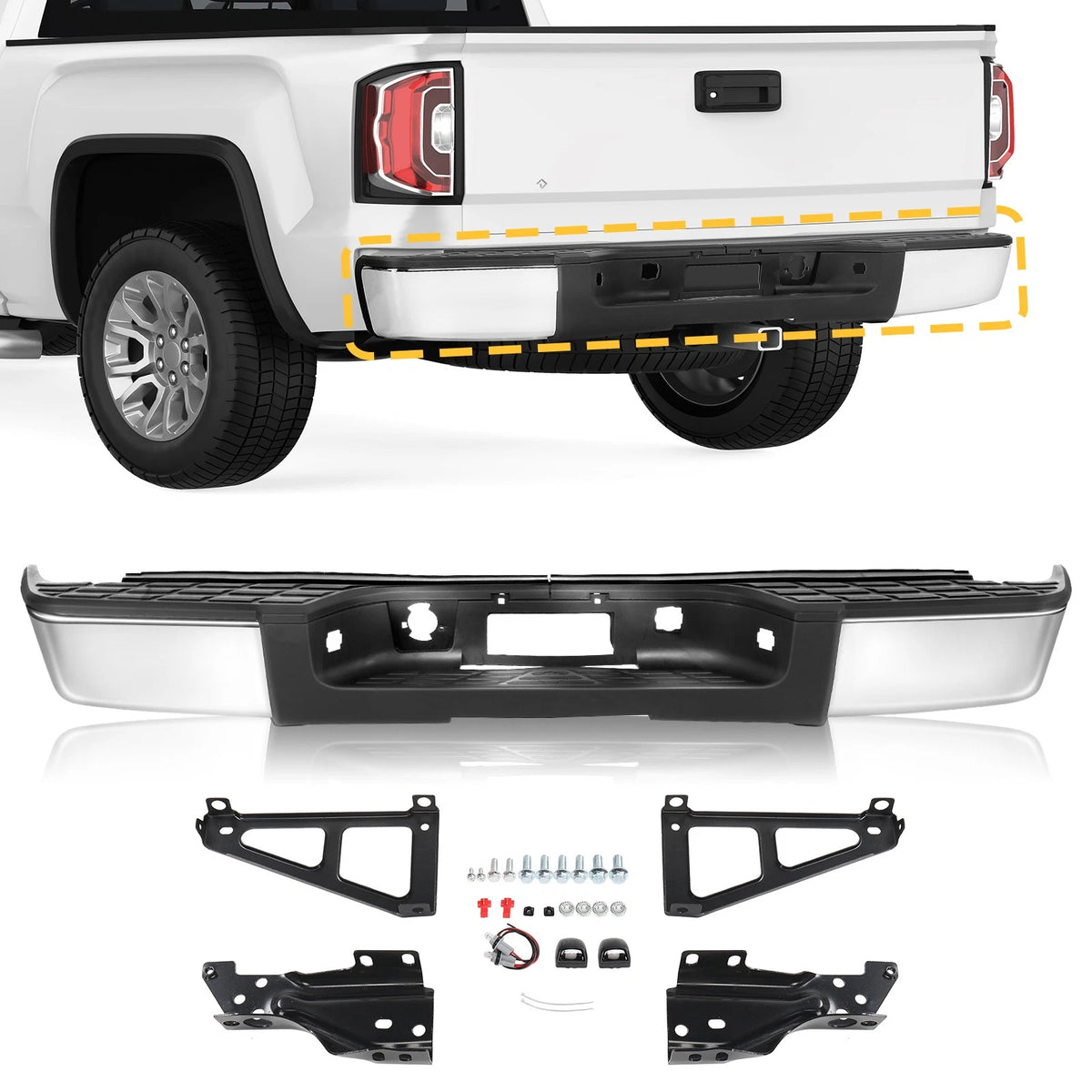 Chrome Rear Bumper for Chevy Silverado GMC Sierra 1500 (2007–2013) GM1103147 190-00928C 190-00928D 190-00928DY 22932803