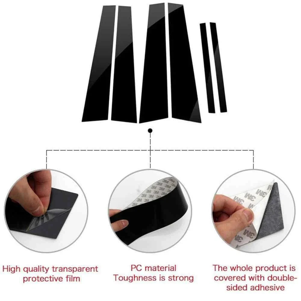 Set of 6 Black Pillar Post Trim Covers for Honda Civic (2006–2011)