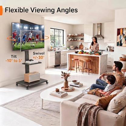 Rolling TV Stand for 30-75 Inch TVs (Mobile, Holds 110 lbs)