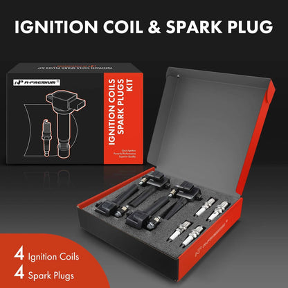 Set of 4 Ignition Coils & 4 Iridium Spark Plugs for Subaru Impreza (2002) - 2433-AA421, 22433-AA560, 22433-AA561, UF-480