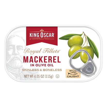 Pack of 12 King Oscar Mackerel in Olive Oil 4.05 oz Cans