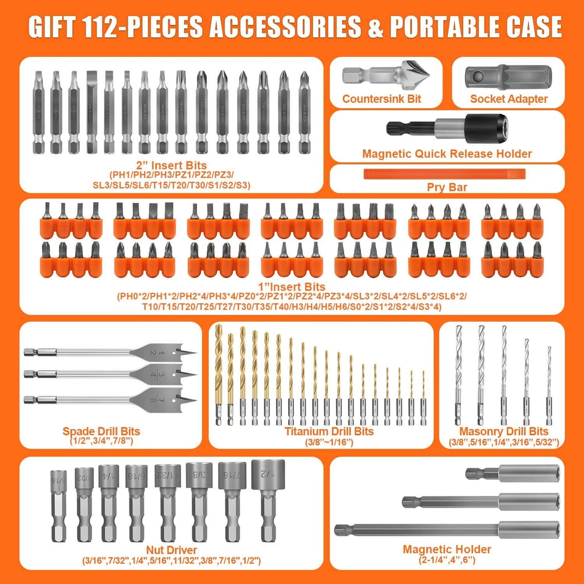 112 Piece Drill Driver Bit Set for Impact Wood Metal Masonry (No Years)