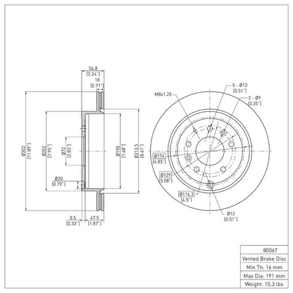 Brake Disc for Ford (2007–2014) ERE-80067, 7T4Z2C026A, 7U2Z2V026F