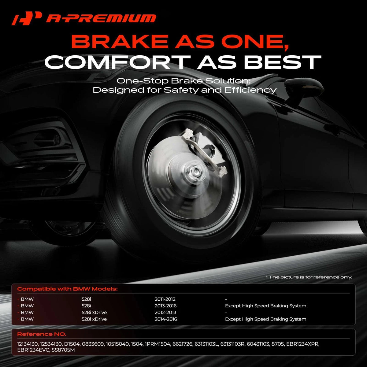 Set of 4 Front Disc Brake Rotors & Ceramic Pads for BMW 528i (2011–2016) EBR1234EVC, 60431103, D1504, 1504