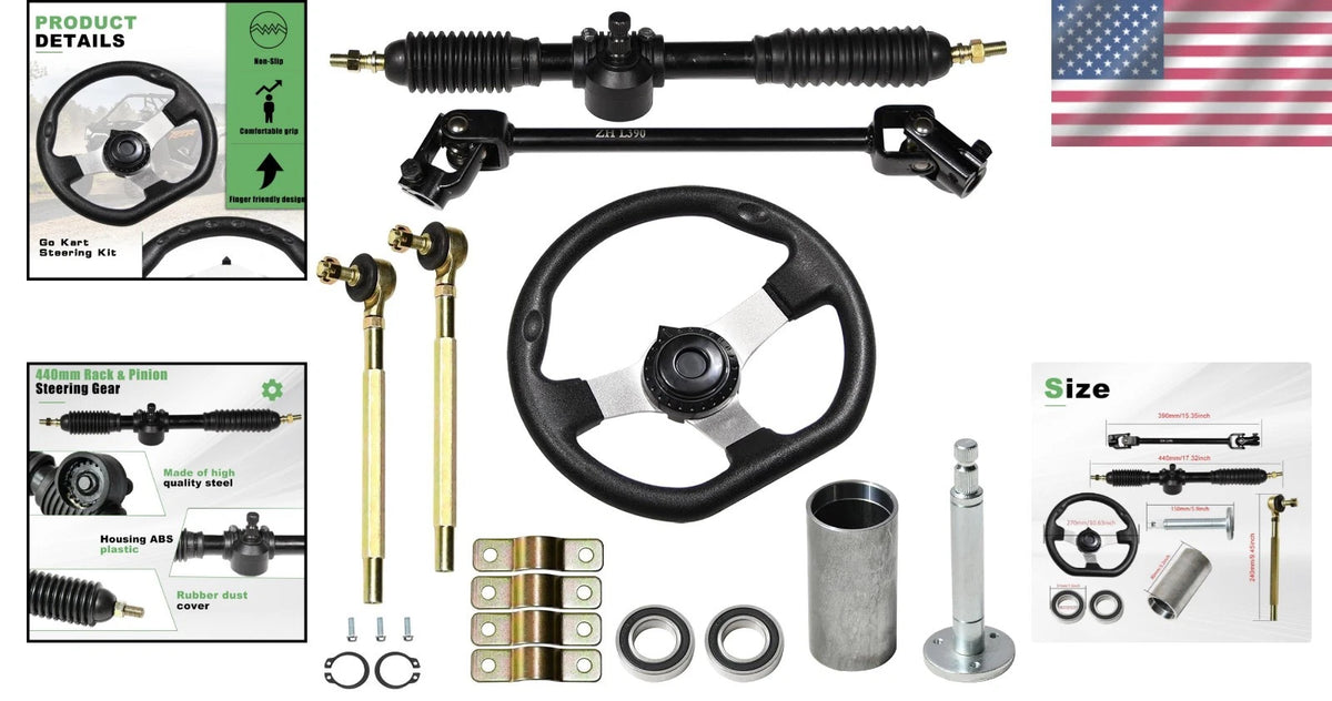 Steering Kit for Go Kart (390mm Shaft, 440mm Rack, 270mm Wheel)