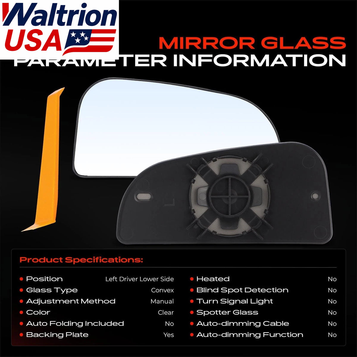 Left Driver Side Lower Towing Mirror Glass for Dodge Ram 1500 2500 3500
