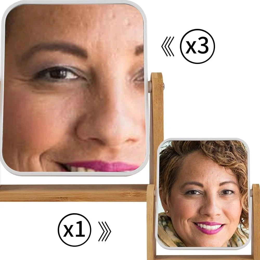 Makeup Mirror with Bamboo Stand - 1X/3X Magnification Double Sided 360