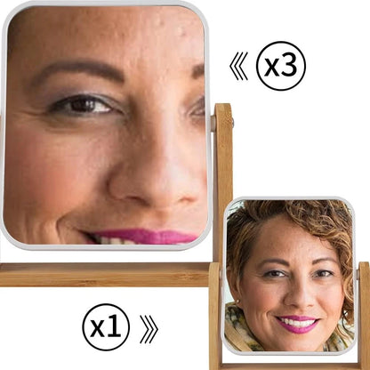 Makeup Mirror with Bamboo Stand - 1X/3X Magnification Double Sided 360