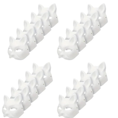 20 PCS Cat Mask DIY White Therian Masks to Paint 7.1X6.7in