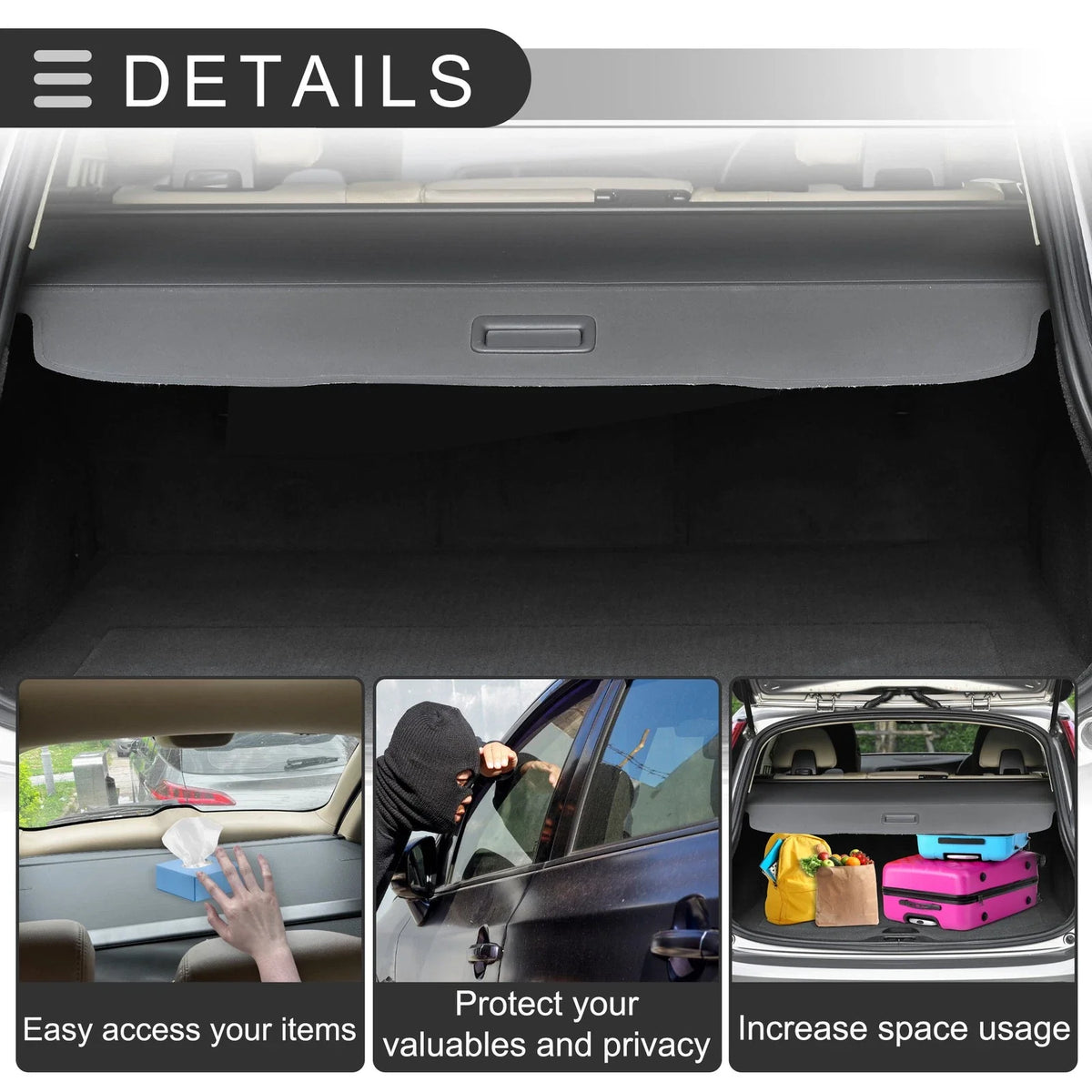 Retractable Cargo Cover for Honda CR-V (2012–2016) Gloss Black