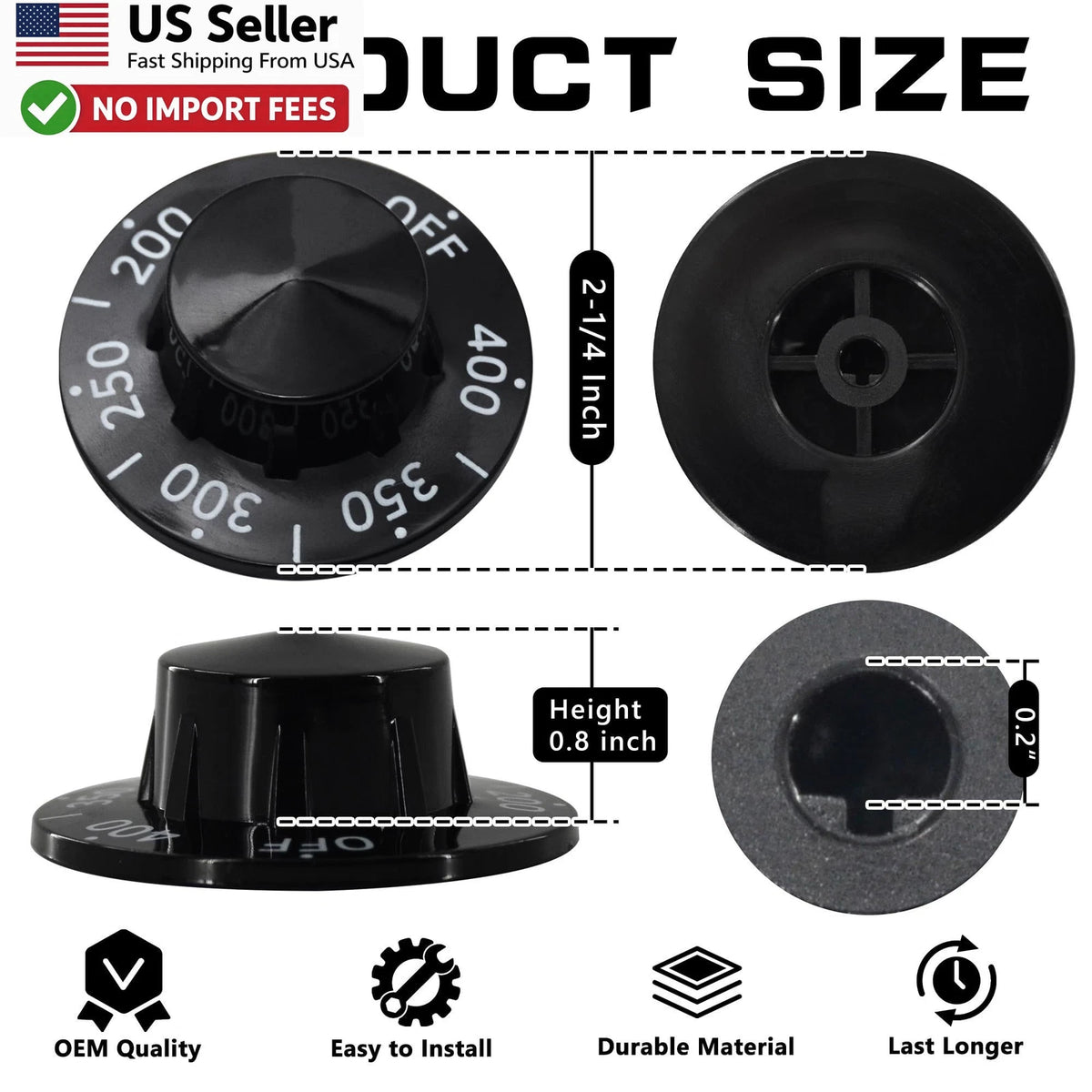 Stove Thermostat Knob for Fryer Oven (200–400°F)