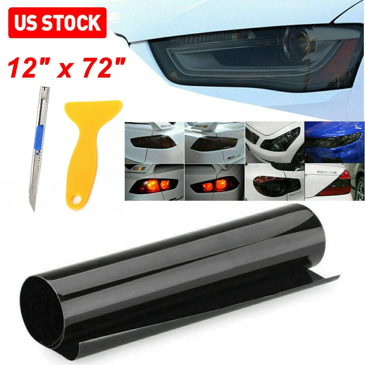 Tint Film Vinyl for Headlights, Taillights, Fog Lights - Gloss Dark Black Smoke