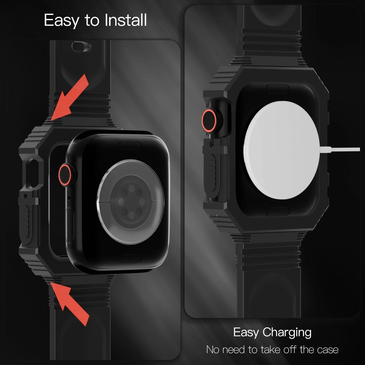 Rugged Silicone Sport Band for Apple Watch 38/40/41/42mm (No Year) - Black