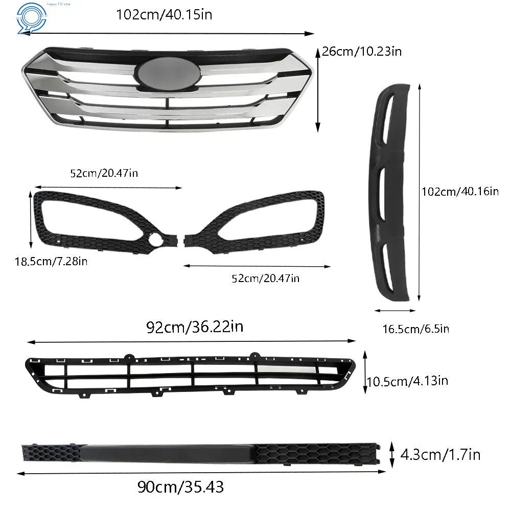 Set of 5 Front Grille Fog Light Bezels for Hyundai Santa Fe Sport (2013–2016)