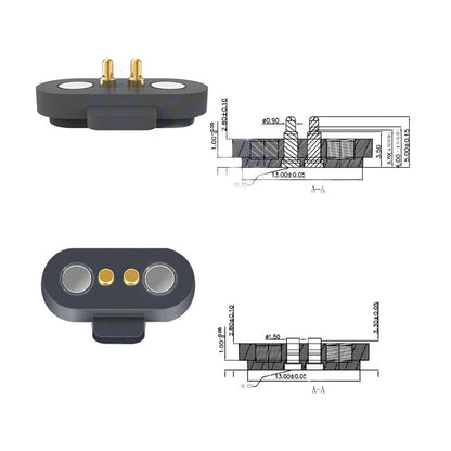 2X Waterproof Spring-Loaded Magnetic Pogo Pin Connector 2Pin Magnets