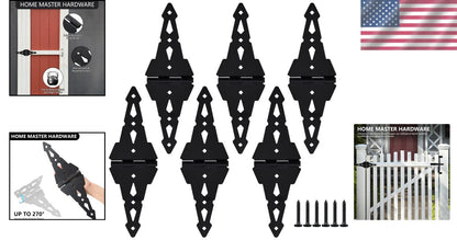 Set of 6 Heavy Duty 8-Inch Gate Hinges for Easy Install, Black Steel