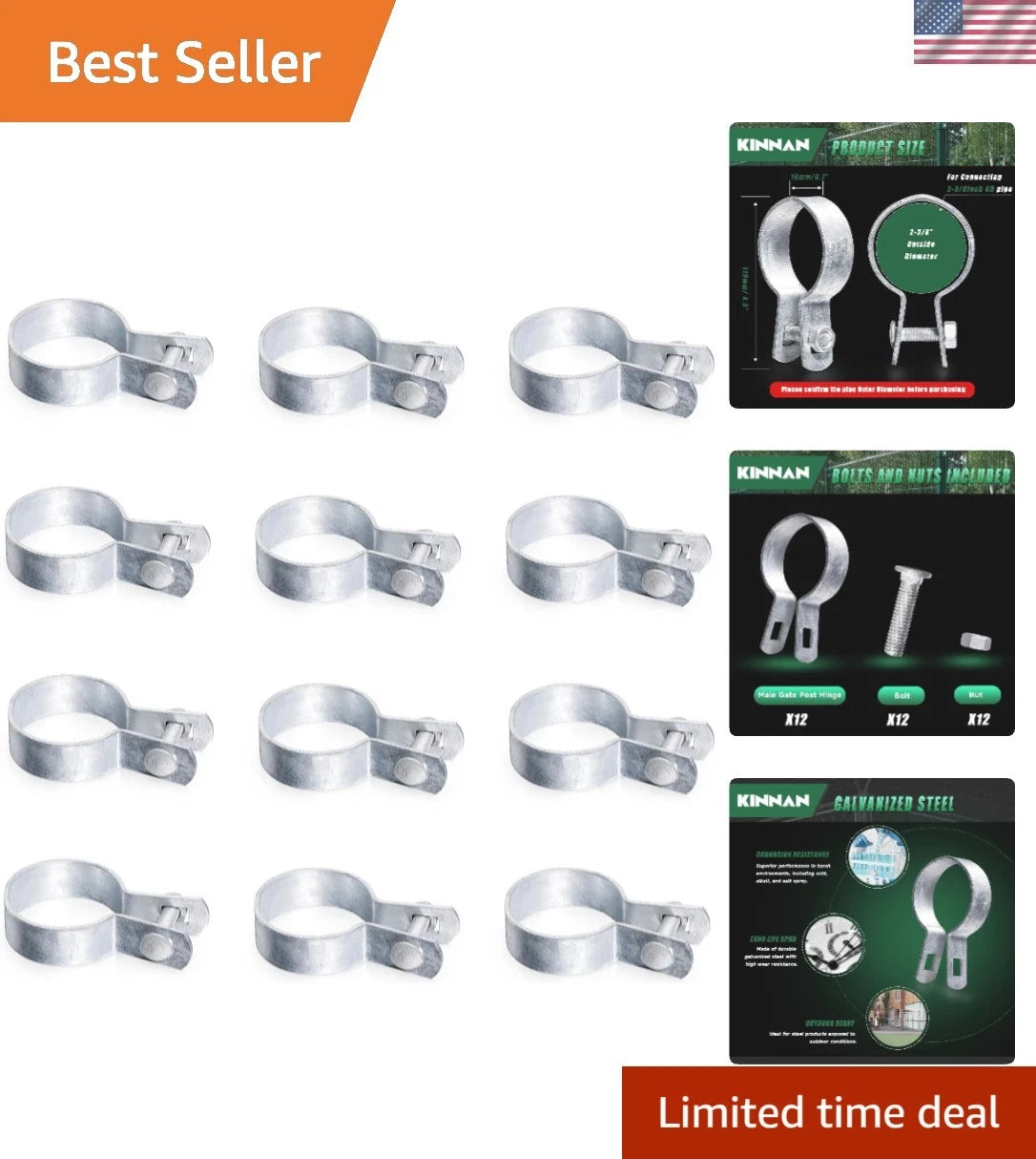 12-Pack Galvanized Steel Chain Link Brace Bands for Rust Resistance (N/A)