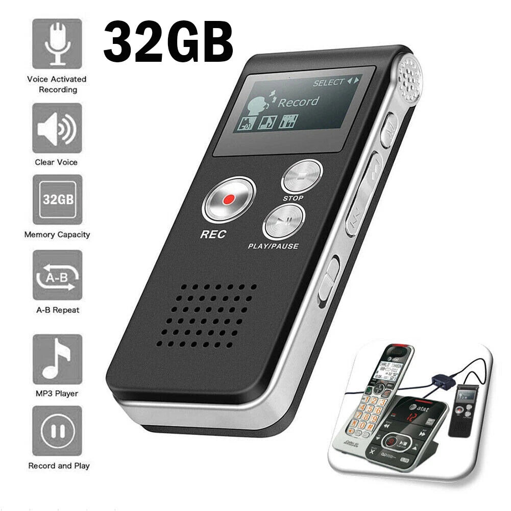 32GB Rechargeable LCD Digital Voice Recorder Dictaphone MP3 Player