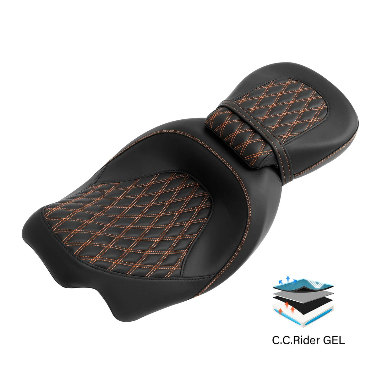 Gel Seat for Harley Touring (2009–2023) - Black/Orange
