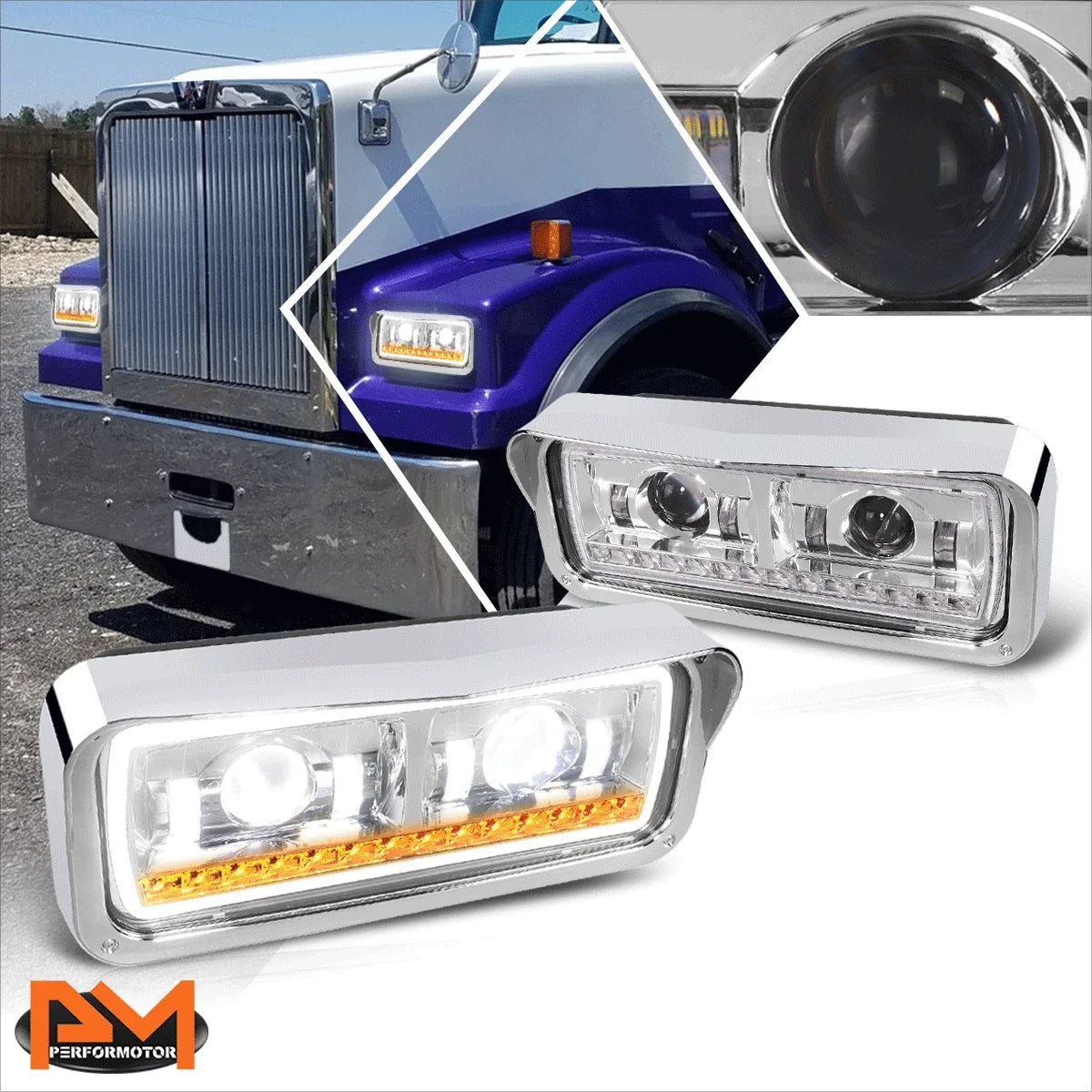 Full LED Projector Headlights Chrome for Kenworth W900/Western Star 4800 (1981–2019)
