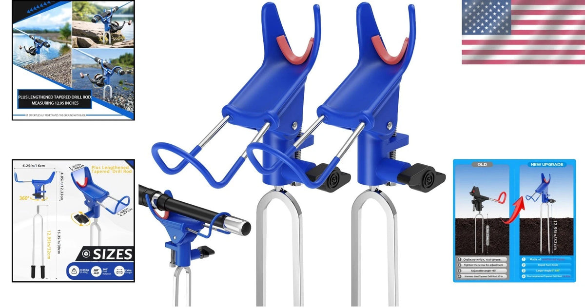 2X Fishing Pole Holders - Long Drill Stake & U-Shaped Design
