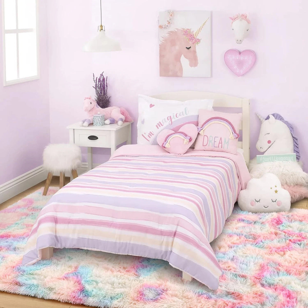4x6 Feet Soft Fluffy Rainbow Kids Rug for Girls Bedroom Decor