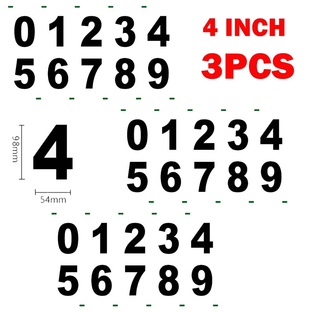 3Pcs 4 Inch Black Reflective Digital Mailbox Number Stickers