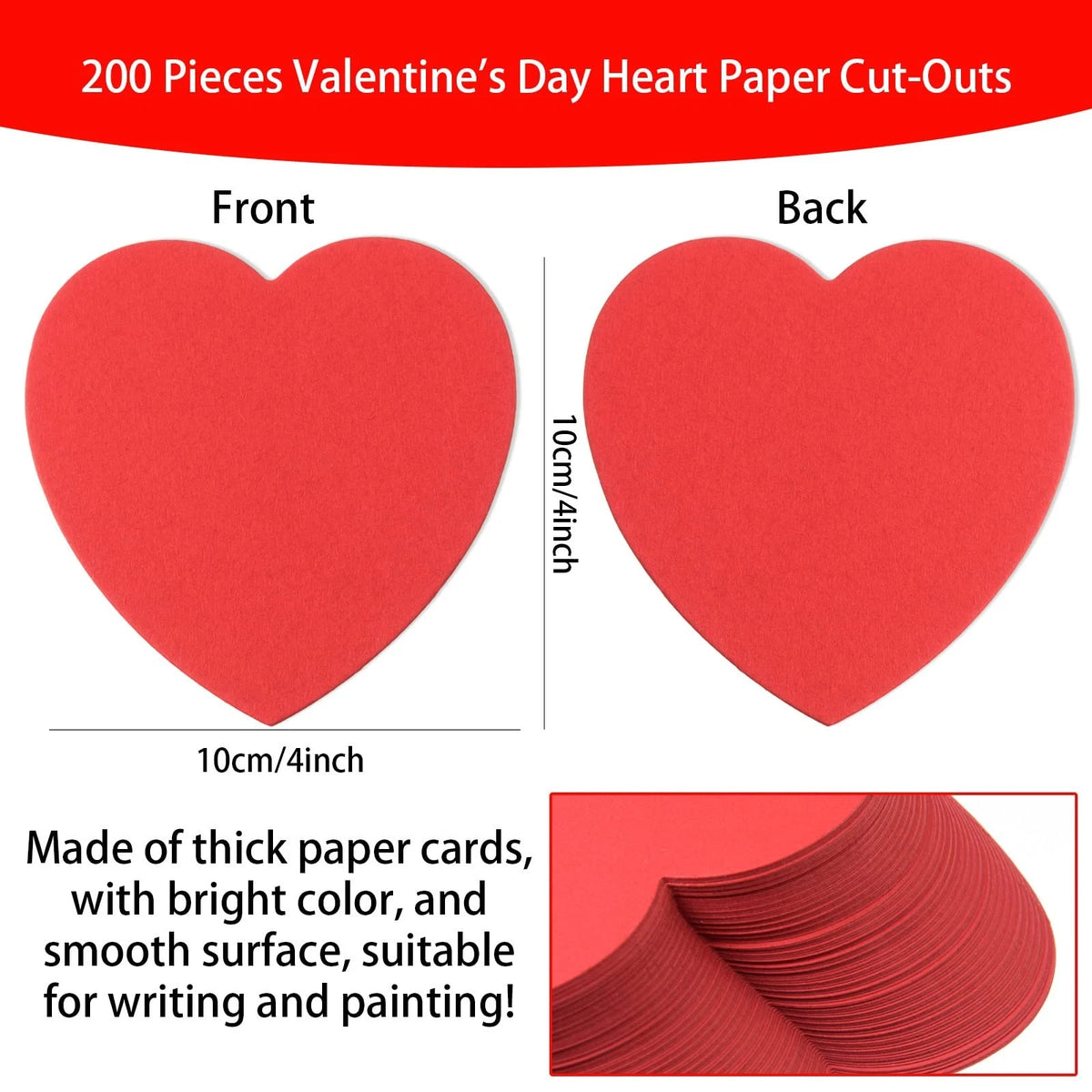 200 Pieces Red Hearts Cutouts 4 Inch Paper Shapes for Crafts