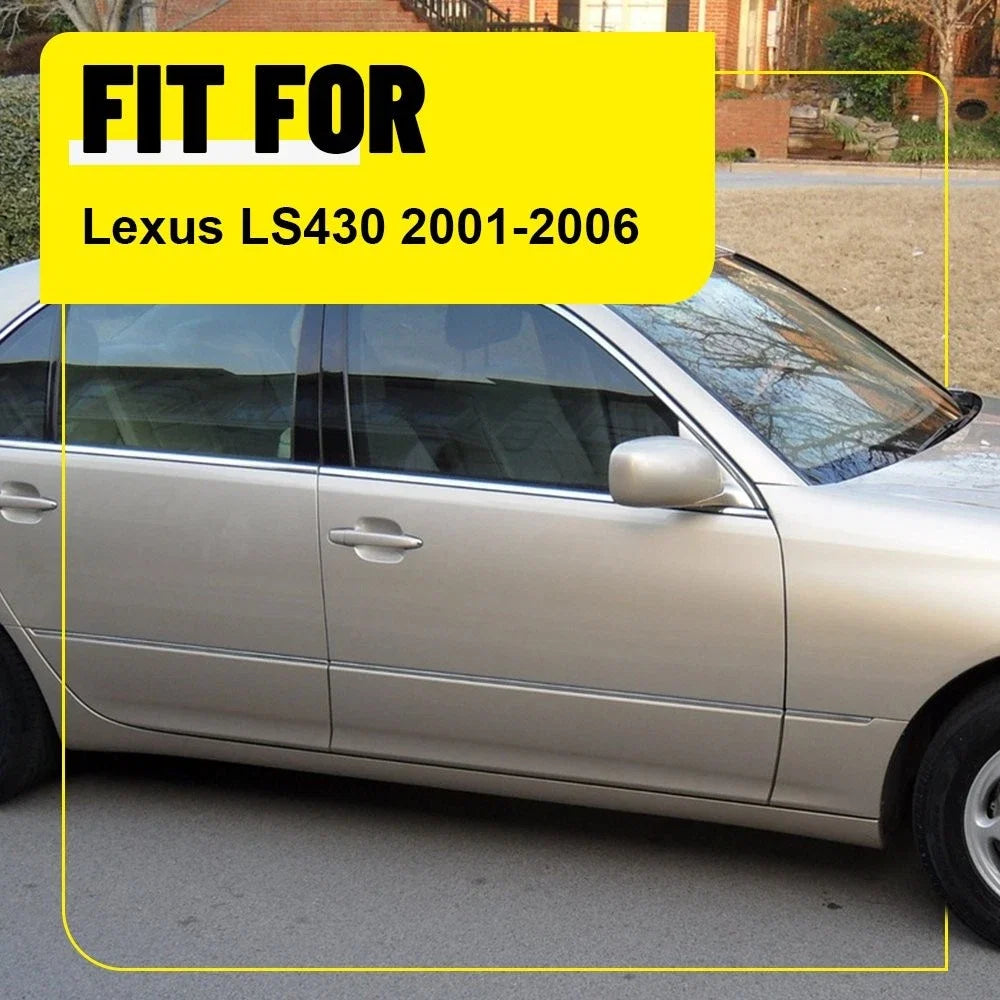 Set of 6 Glossy Black Window Door Trim Covers for Lexus LS430 (2001–2006)