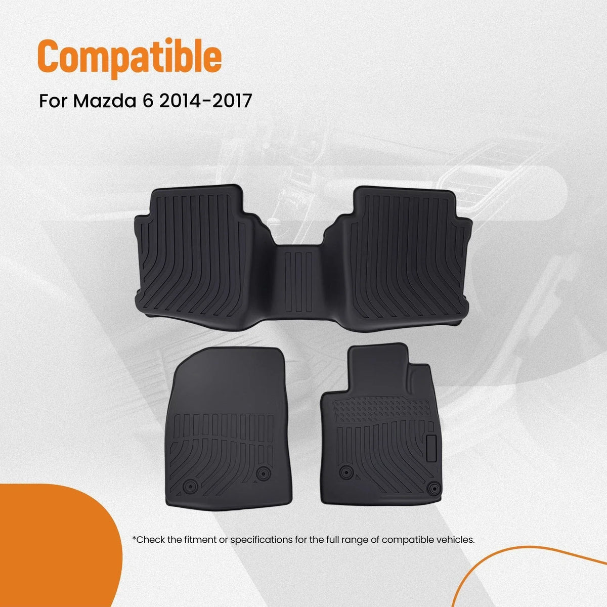 Set of 4 All-Weather TPE Floor Mats for Mazda 6 (2014–2017) Black Anti-Slip