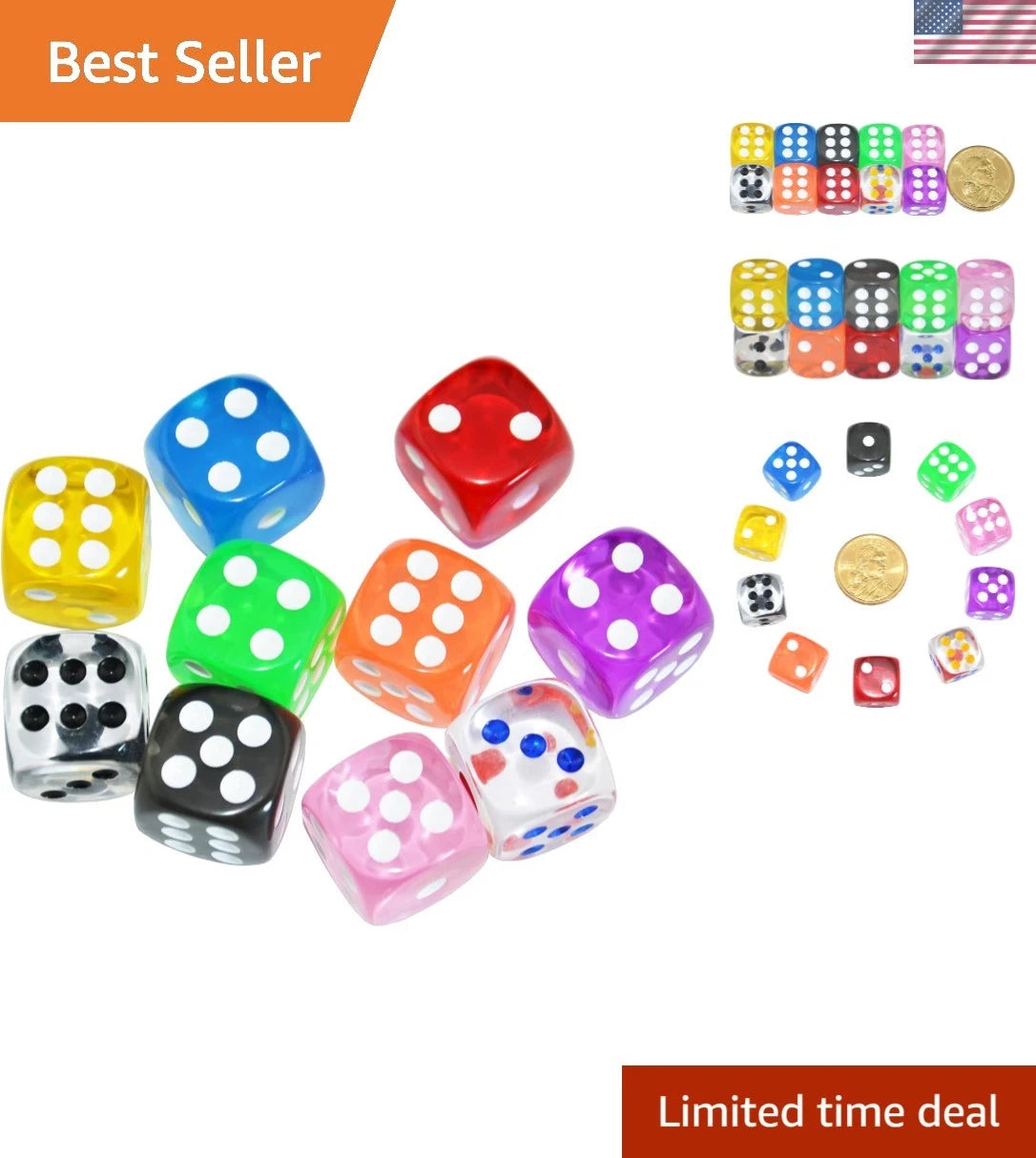 10-Pack of 16mm Acrylic Transparent D6 Dice for Tabletop Games