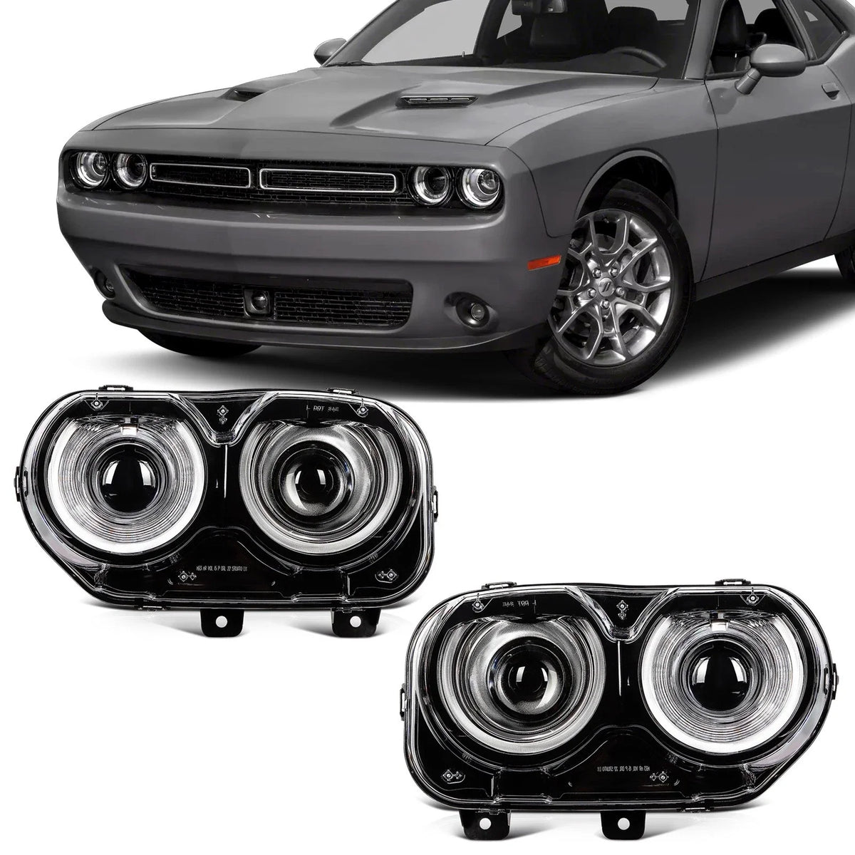 Headlight Assembly Set of 2 for Dodge Challenger (2015–2022) w/LED DRL Projector