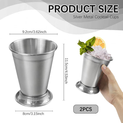 Set of 2 Mint Julep Cups for Classic Use (12 oz Stainless Steel)
