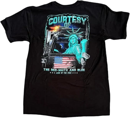 T-Shirt for Big Rig Truck Driver - Red, White & Blue Flag - Size L