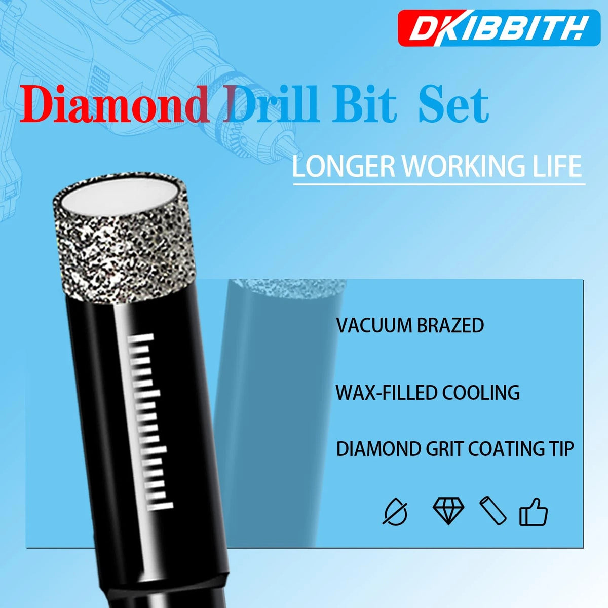 5-Pack 1/2" Diamond Core Drill Bits for Tile (12mm)